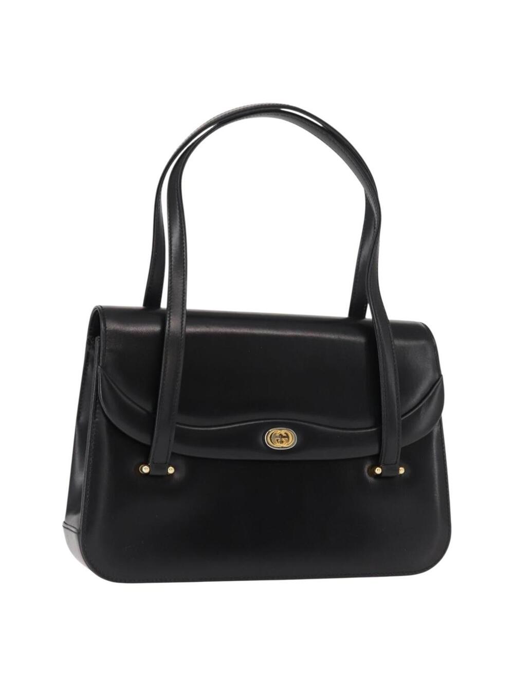 Gucci Hand Bag Leather Black Gold Auth #344252G54B